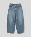 ブルー ワイド パンツ バレルシルエット ワイド デニム ウエストゴム レディース S M L デニムバレルパンツ AT THE TRNK