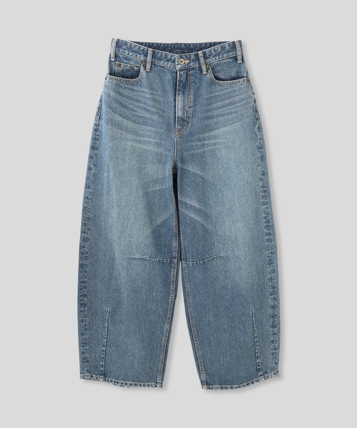 ブルー ワイド パンツ バレルシルエット ワイド デニム ウエストゴム レディース S M L デニムバレルパンツ AT THE TRNK