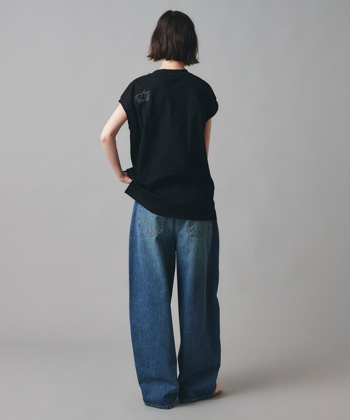 ブルー ワイド パンツ バレルシルエット ワイド デニム ウエストゴム レディース S M L デニムバレルパンツ AT THE TRNK