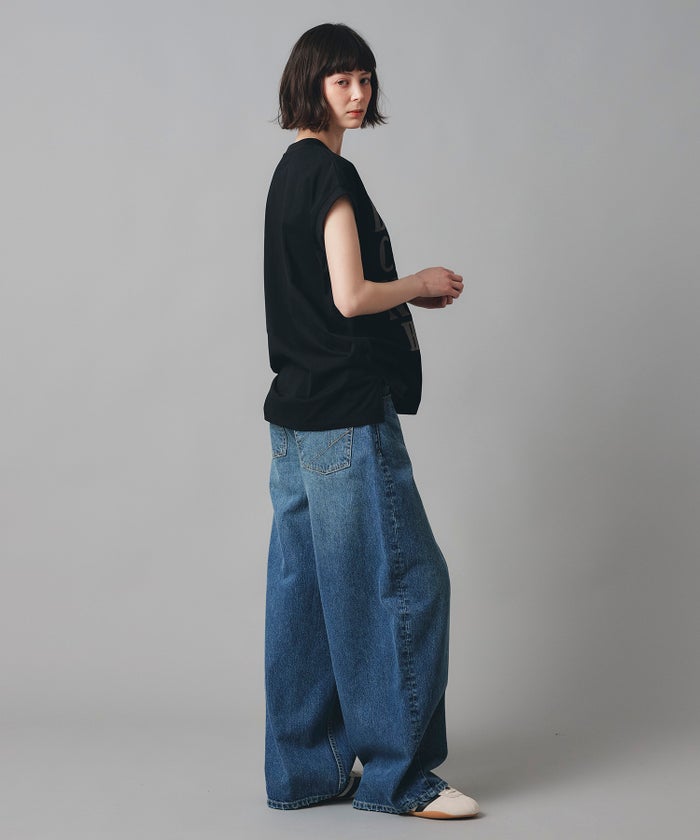 ブルー ワイド パンツ バレルシルエット ワイド デニム ウエストゴム レディース S M L デニムバレルパンツ AT THE TRNK