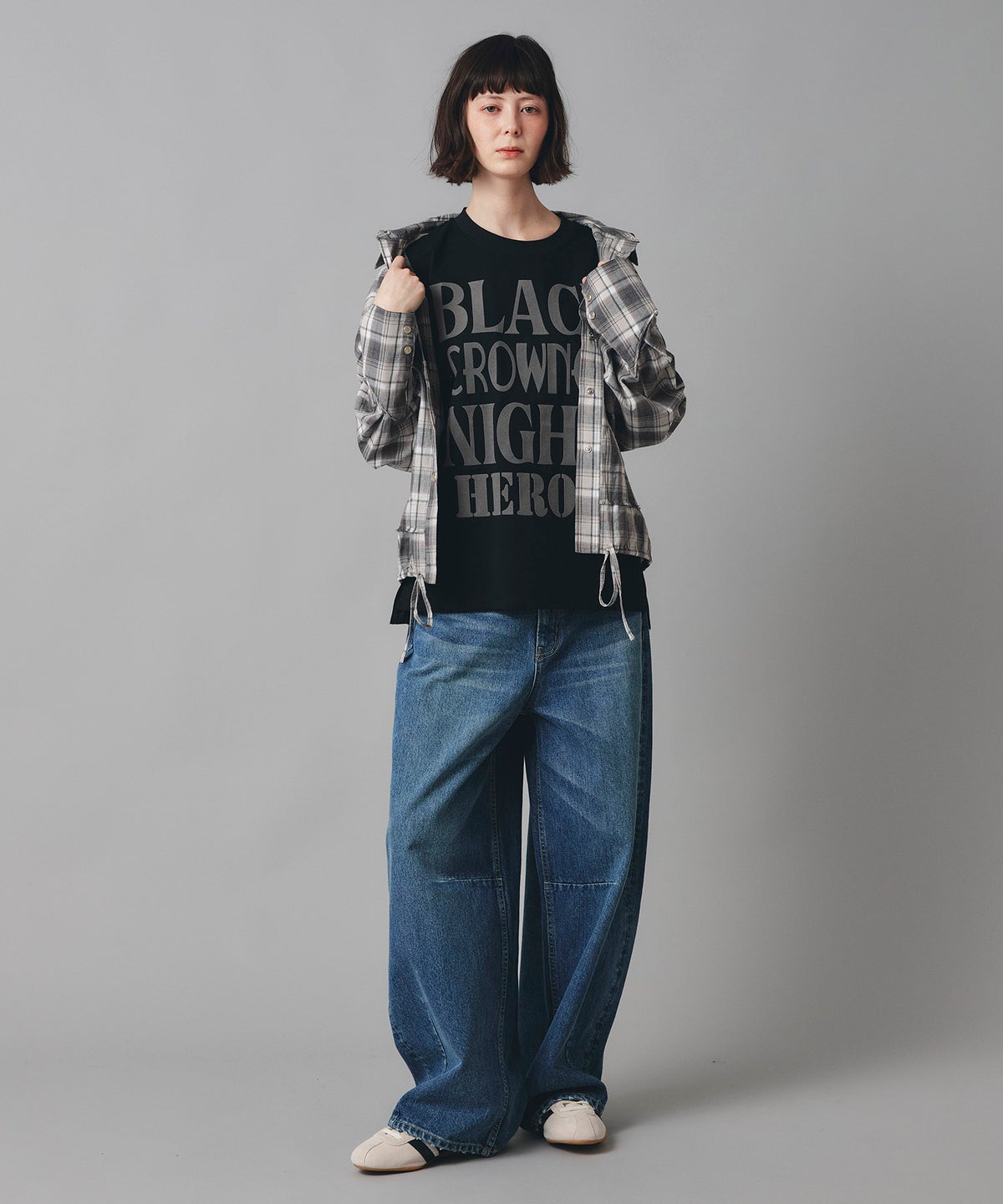 ブルー ワイド パンツ バレルシルエット ワイド デニム ウエストゴム レディース S M L デニムバレルパンツ AT THE TRNK