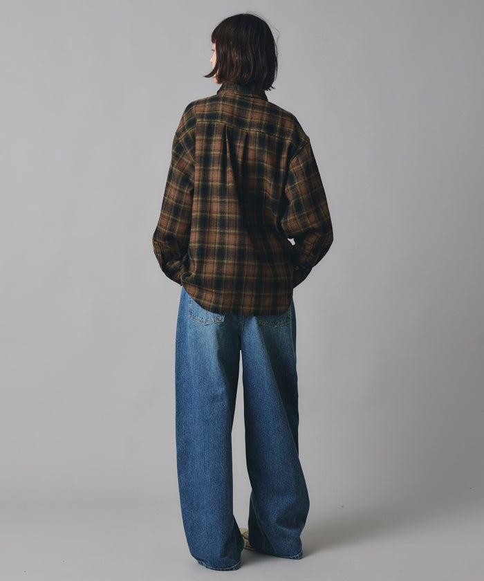 ブルー ワイド パンツ バレルシルエット ワイド デニム ウエストゴム レディース S M L デニムバレルパンツ AT THE TRNK