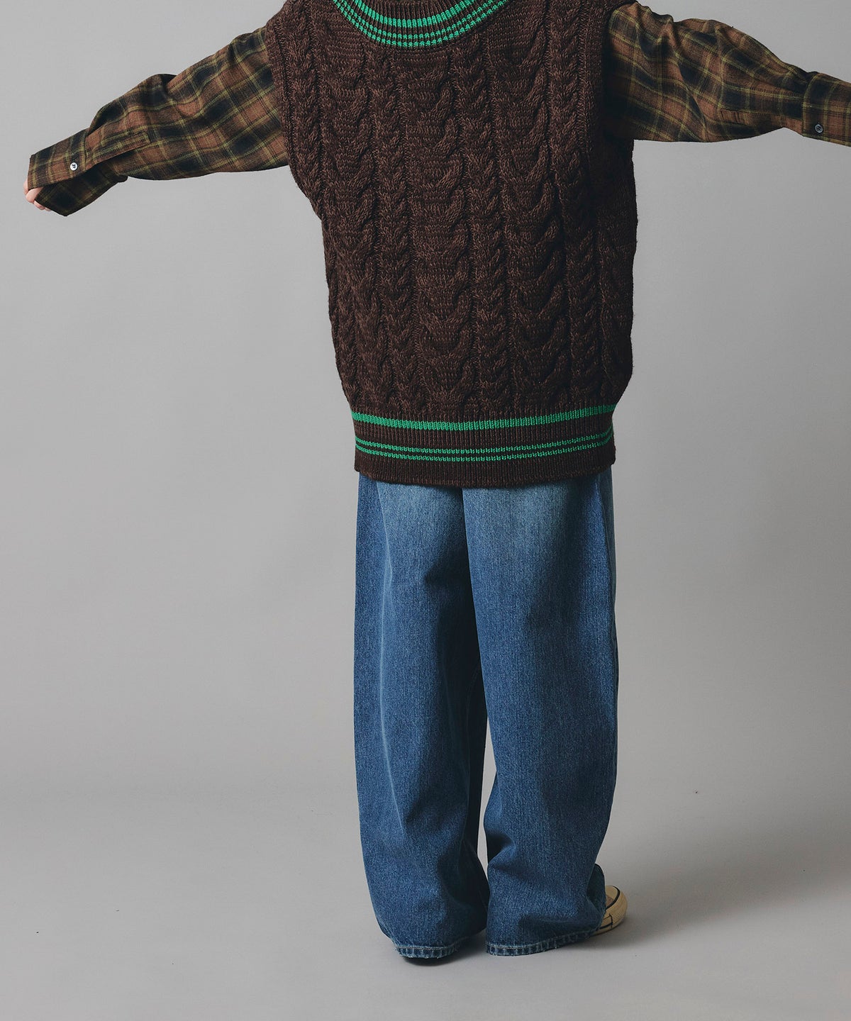 ブルー ワイド パンツ バレルシルエット ワイド デニム ウエストゴム レディース S M L デニムバレルパンツ AT THE TRNK