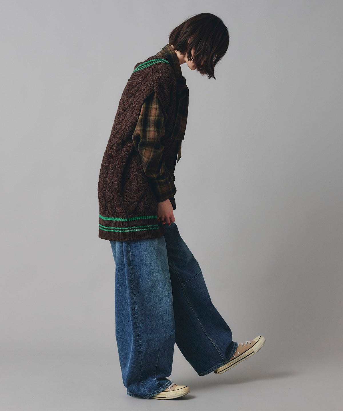 ブルー ワイド パンツ バレルシルエット ワイド デニム ウエストゴム レディース S M L デニムバレルパンツ AT THE TRNK