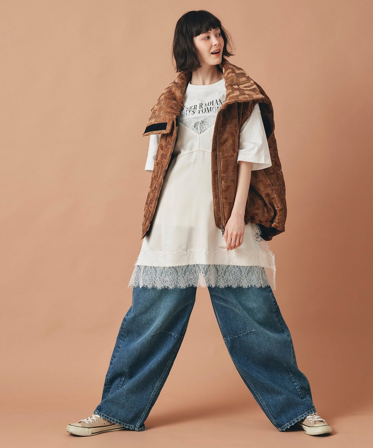 ブルー ワイド パンツ バレルシルエット ワイド デニム ウエストゴム レディース S M L デニムバレルパンツ AT THE TRNK
