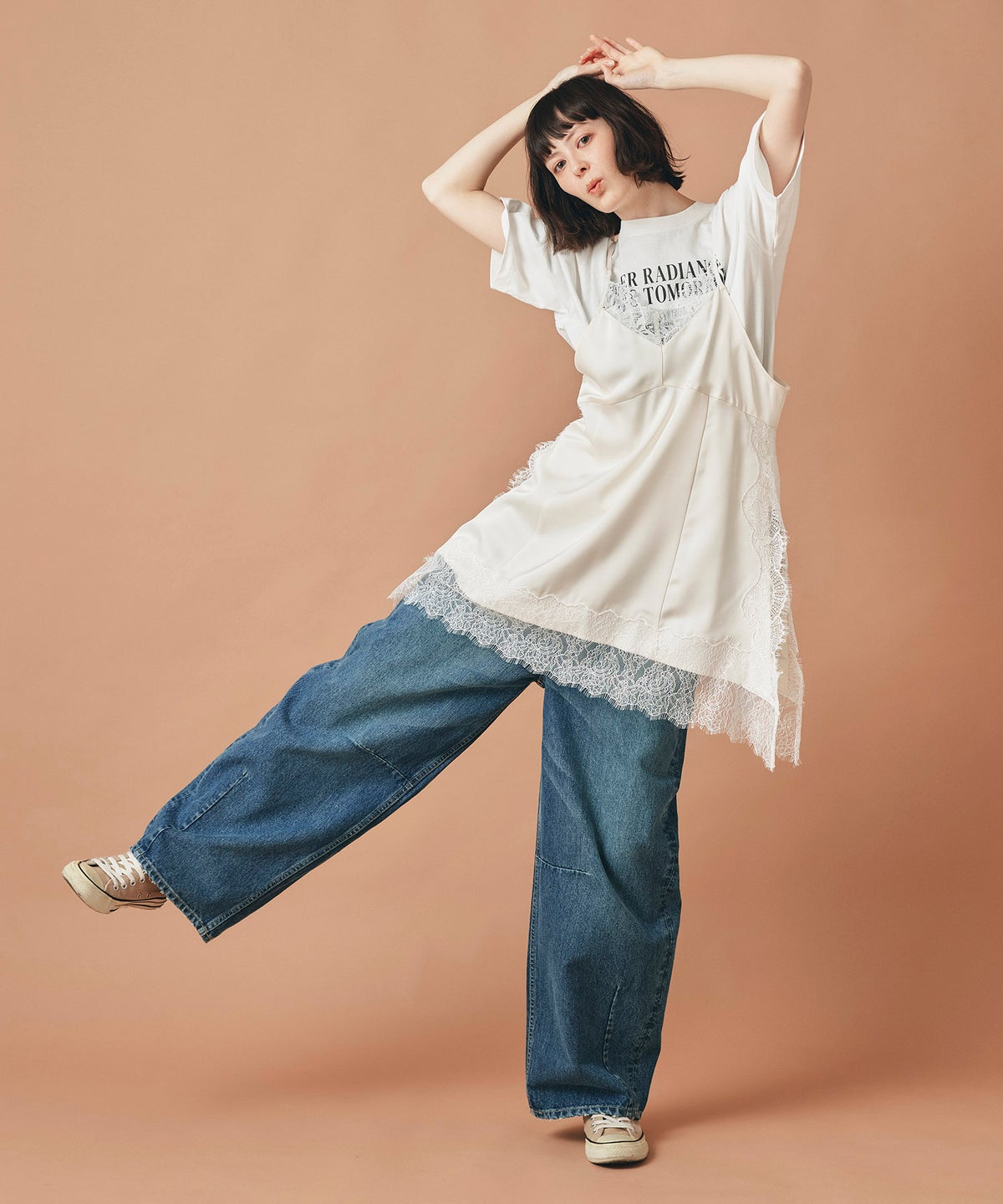 ブルー ワイド パンツ バレルシルエット ワイド デニム ウエストゴム レディース S M L デニムバレルパンツ AT THE TRNK