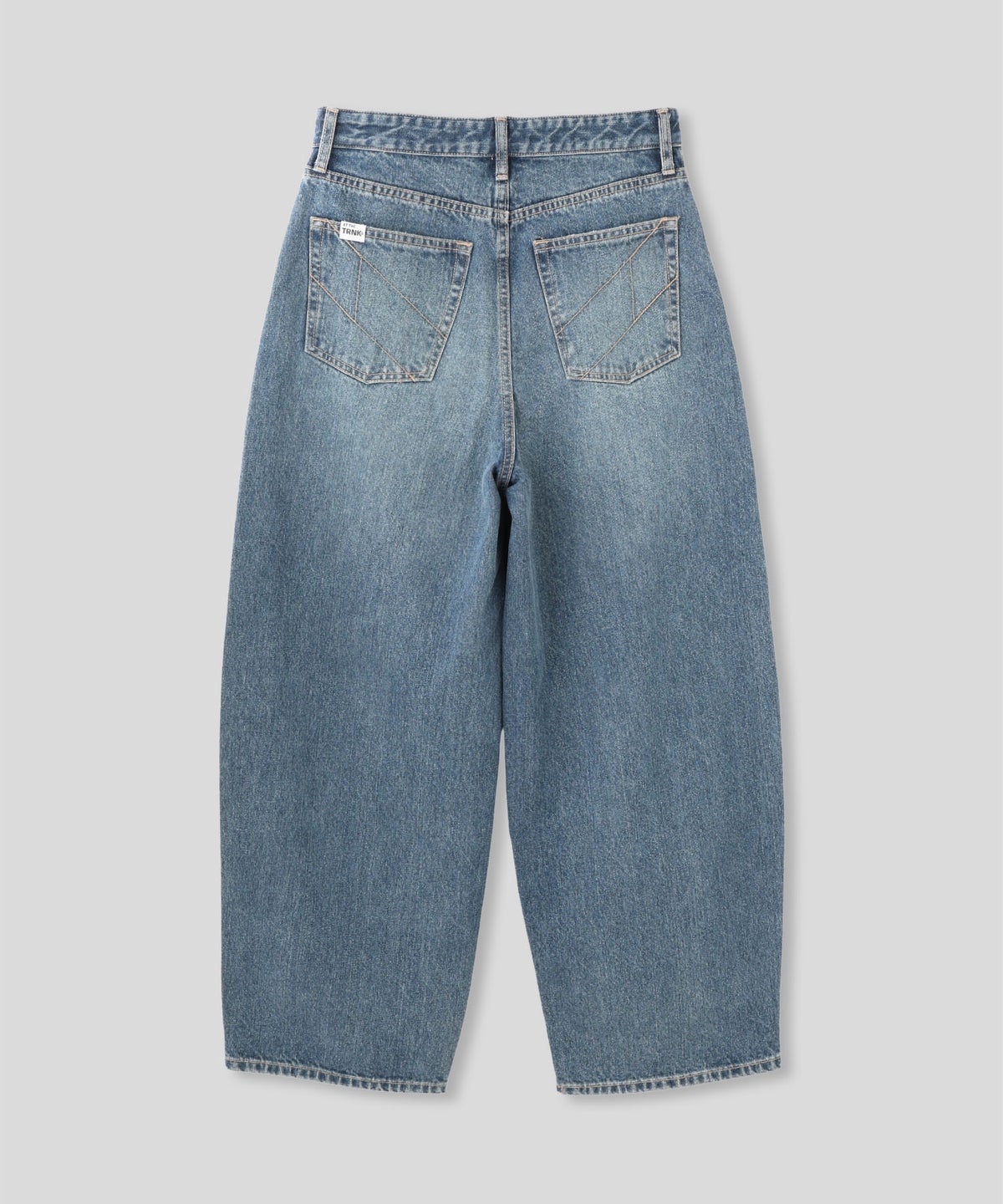 ブルー ワイド パンツ バレルシルエット ワイド デニム ウエストゴム レディース S M L デニムバレルパンツ AT THE TRNK