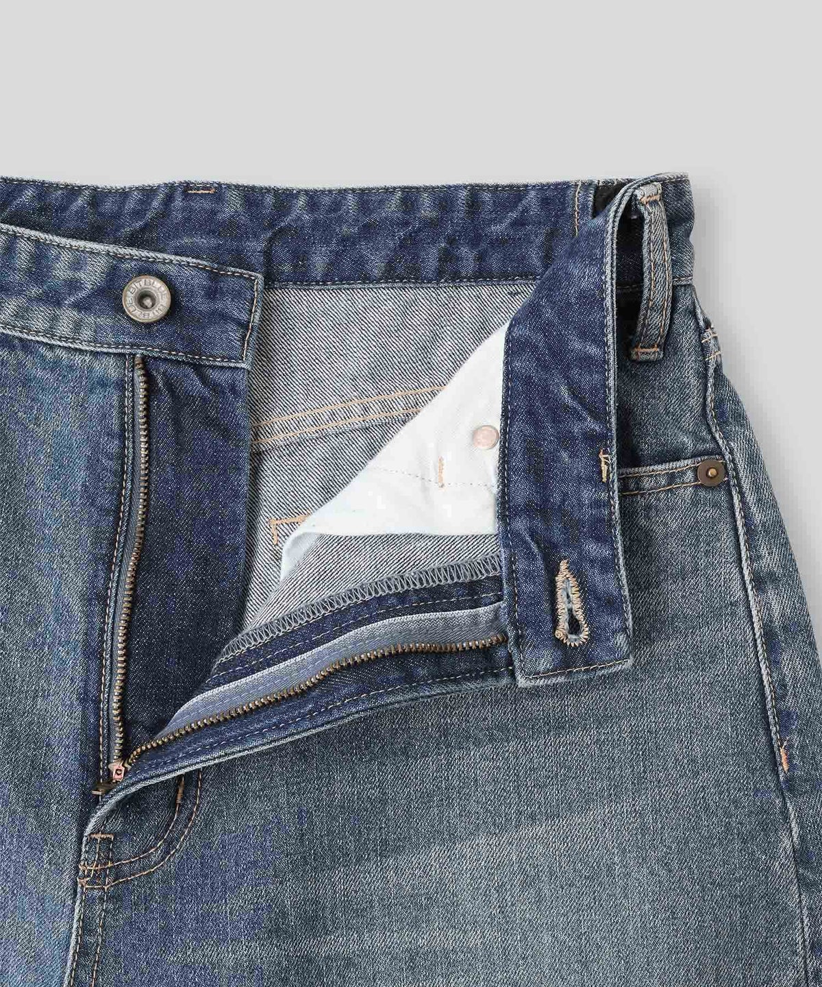 ブルー ワイド パンツ バレルシルエット ワイド デニム ウエストゴム レディース S M L デニムバレルパンツ AT THE TRNK