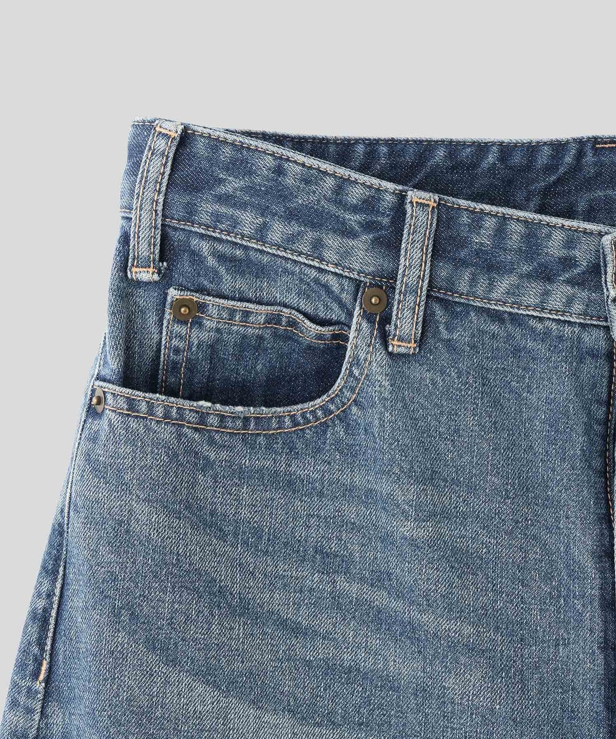 ブルー ワイド パンツ バレルシルエット ワイド デニム ウエストゴム レディース S M L デニムバレルパンツ AT THE TRNK