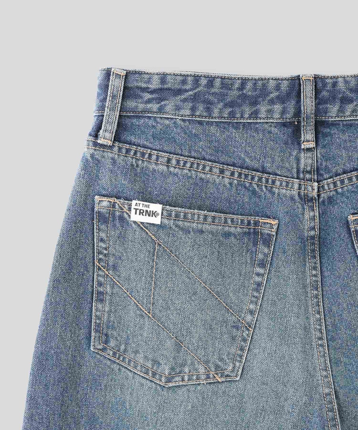 ブルー ワイド パンツ バレルシルエット ワイド デニム ウエストゴム レディース S M L デニムバレルパンツ AT THE TRNK