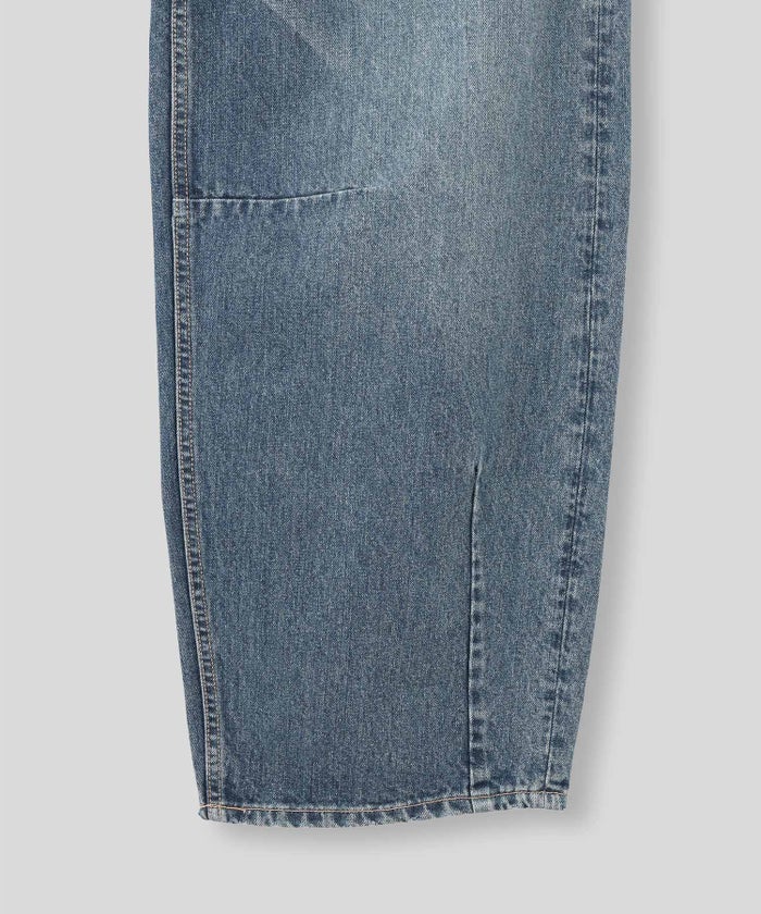 ブルー ワイド パンツ バレルシルエット ワイド デニム ウエストゴム レディース S M L デニムバレルパンツ AT THE TRNK