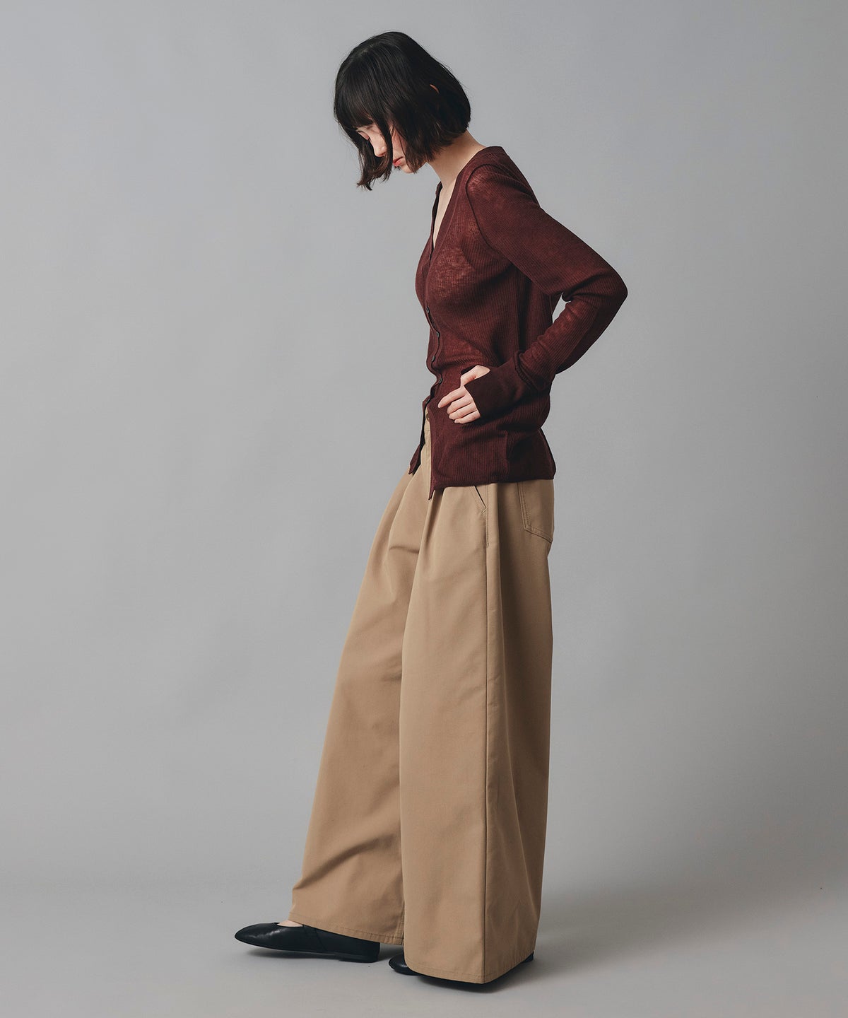 ベージュ ブラック ワイド パンツ チノ ウォッシャブル S M チノワイドパンツ AT THE TRNK