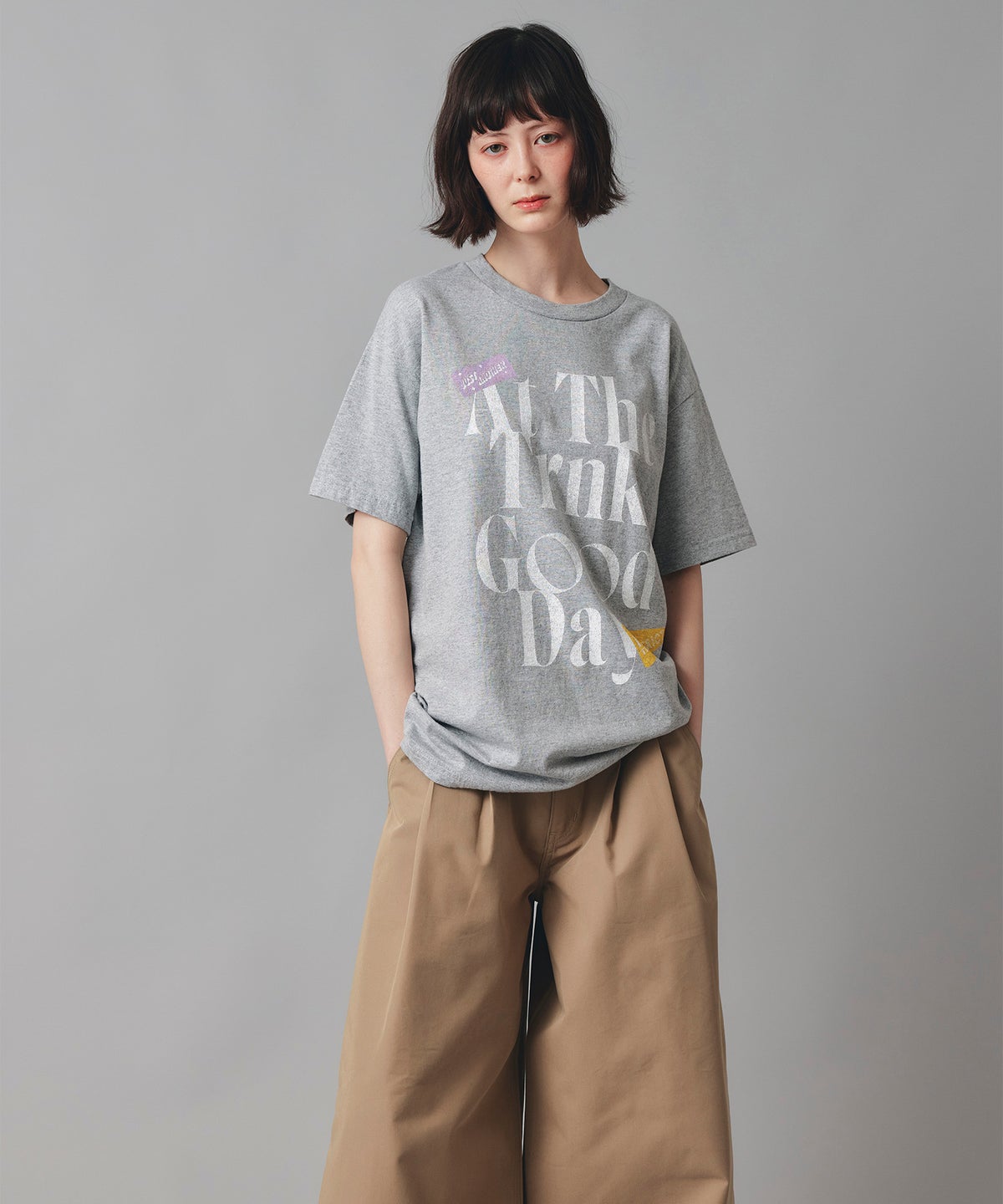 ベージュ ブラック ワイド パンツ チノ ウォッシャブル S M チノワイドパンツ AT THE TRNK
