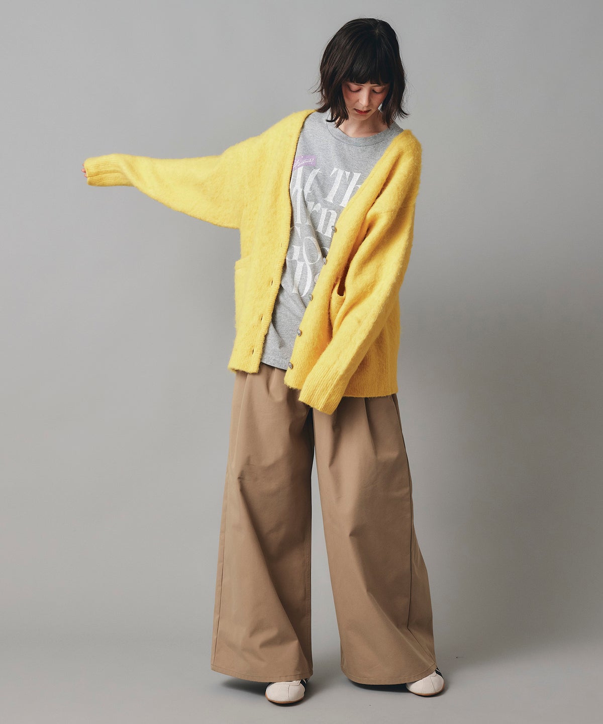 ベージュ ブラック ワイド パンツ チノ ウォッシャブル S M チノワイドパンツ AT THE TRNK