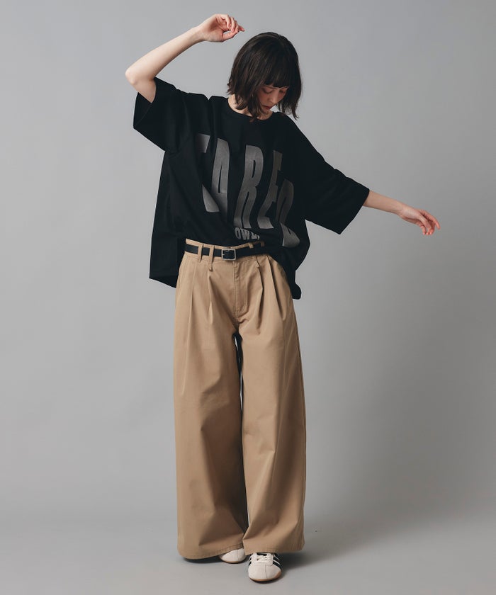 ベージュ ブラック ワイド パンツ チノ ウォッシャブル S M チノワイドパンツ AT THE TRNK