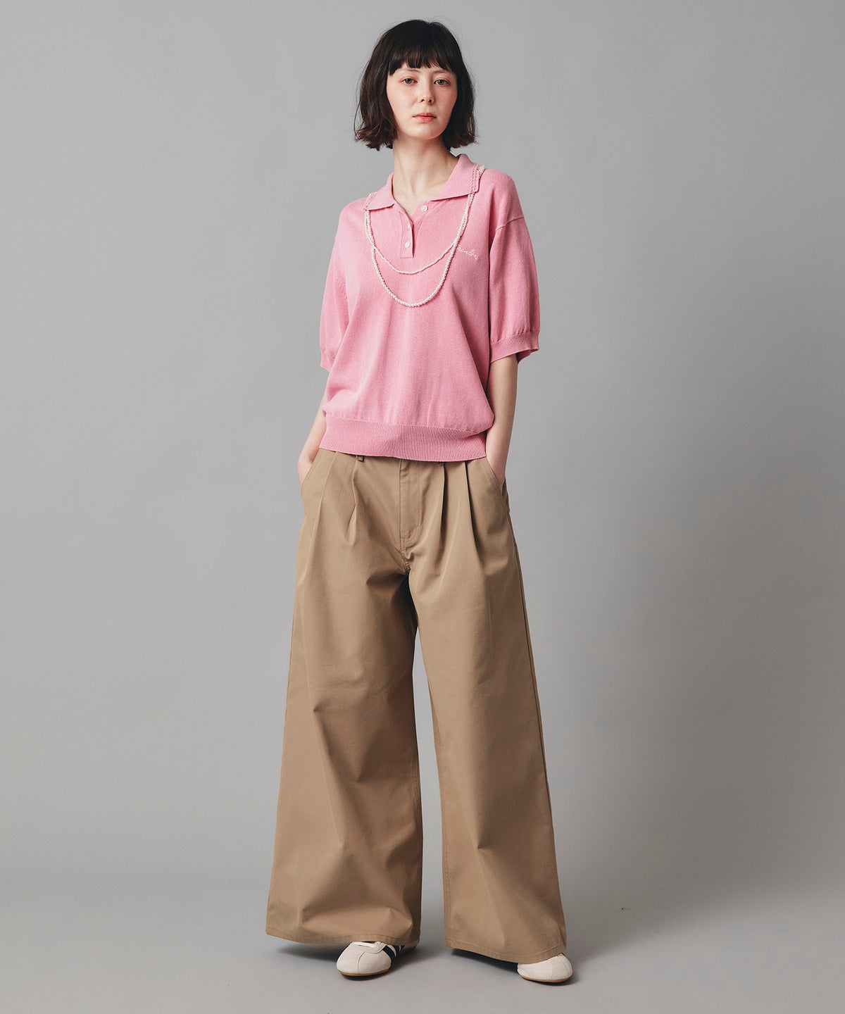 ベージュ ブラック ワイド パンツ チノ ウォッシャブル S M チノワイドパンツ AT THE TRNK