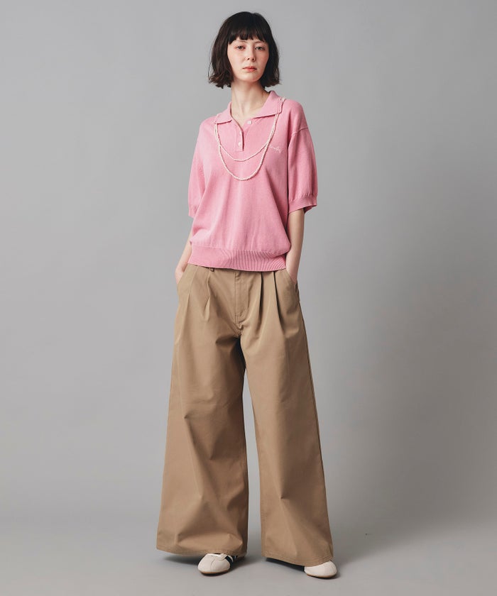ベージュ ブラック ワイド パンツ チノ ウォッシャブル S M チノワイドパンツ AT THE TRNK