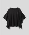 ホワイト ブラック レーススリーブ Tシャツ 半袖 バックロゴプリント ウォッシャブル フリーサイズ レース切替プリントＴシャツ AT THE TRNK