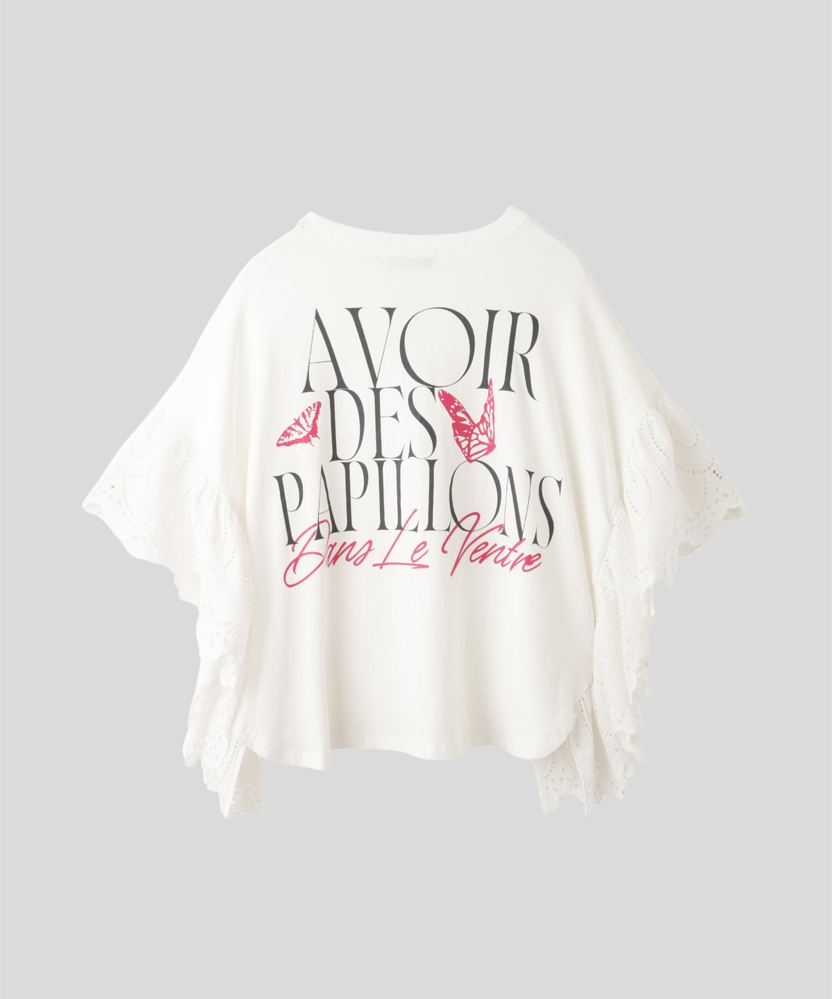 ホワイト ブラック レーススリーブ Tシャツ 半袖 バックロゴプリント ウォッシャブル フリーサイズ レース切替プリントＴシャツ AT THE TRNK