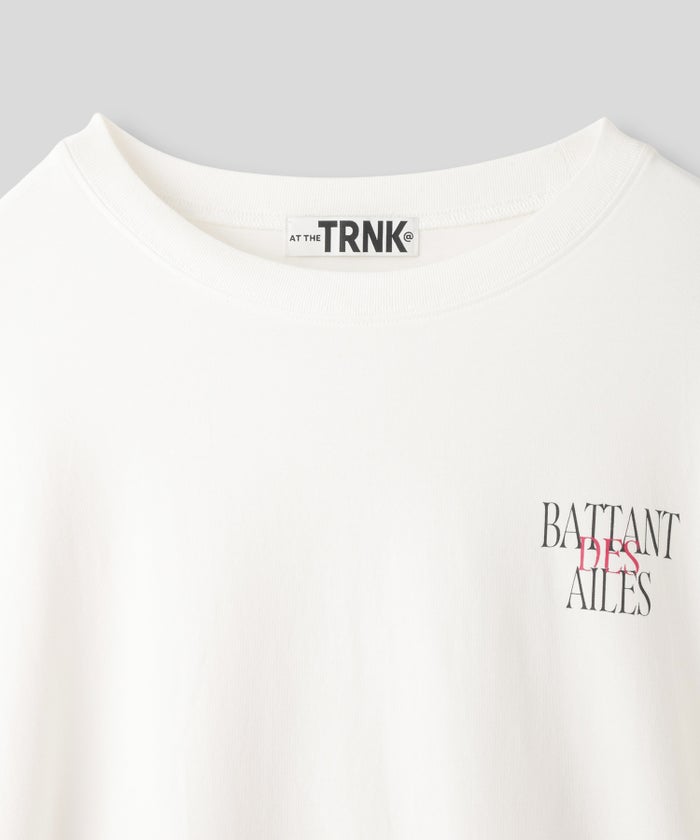 ホワイト ブラック レーススリーブ Tシャツ 半袖 バックロゴプリント ウォッシャブル フリーサイズ レース切替プリントＴシャツ AT THE TRNK