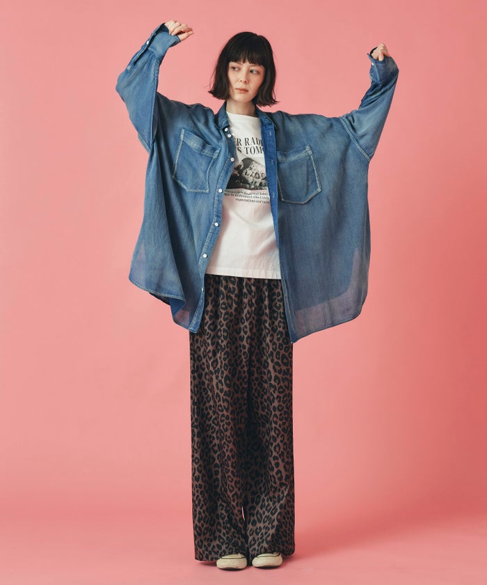 ブルー シアー シャツ 長袖 デニム 大きめ 薄手 フリーサイズ シアーデニムシャツ AT THE TRNK