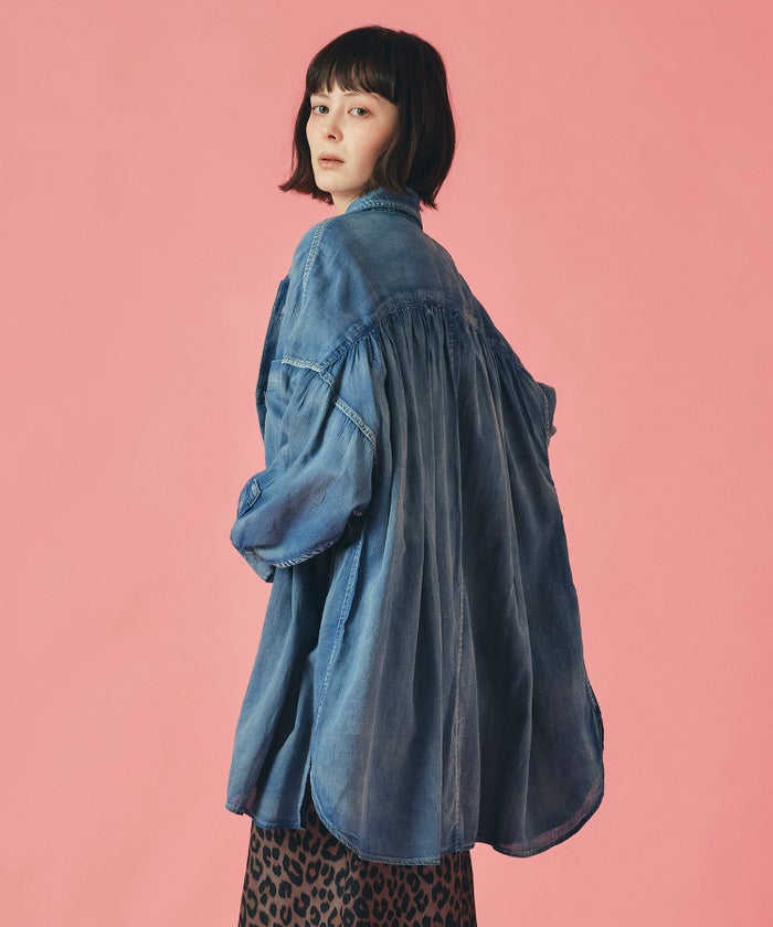 ブルー シアー シャツ 長袖 デニム 大きめ 薄手 フリーサイズ シアーデニムシャツ AT THE TRNK