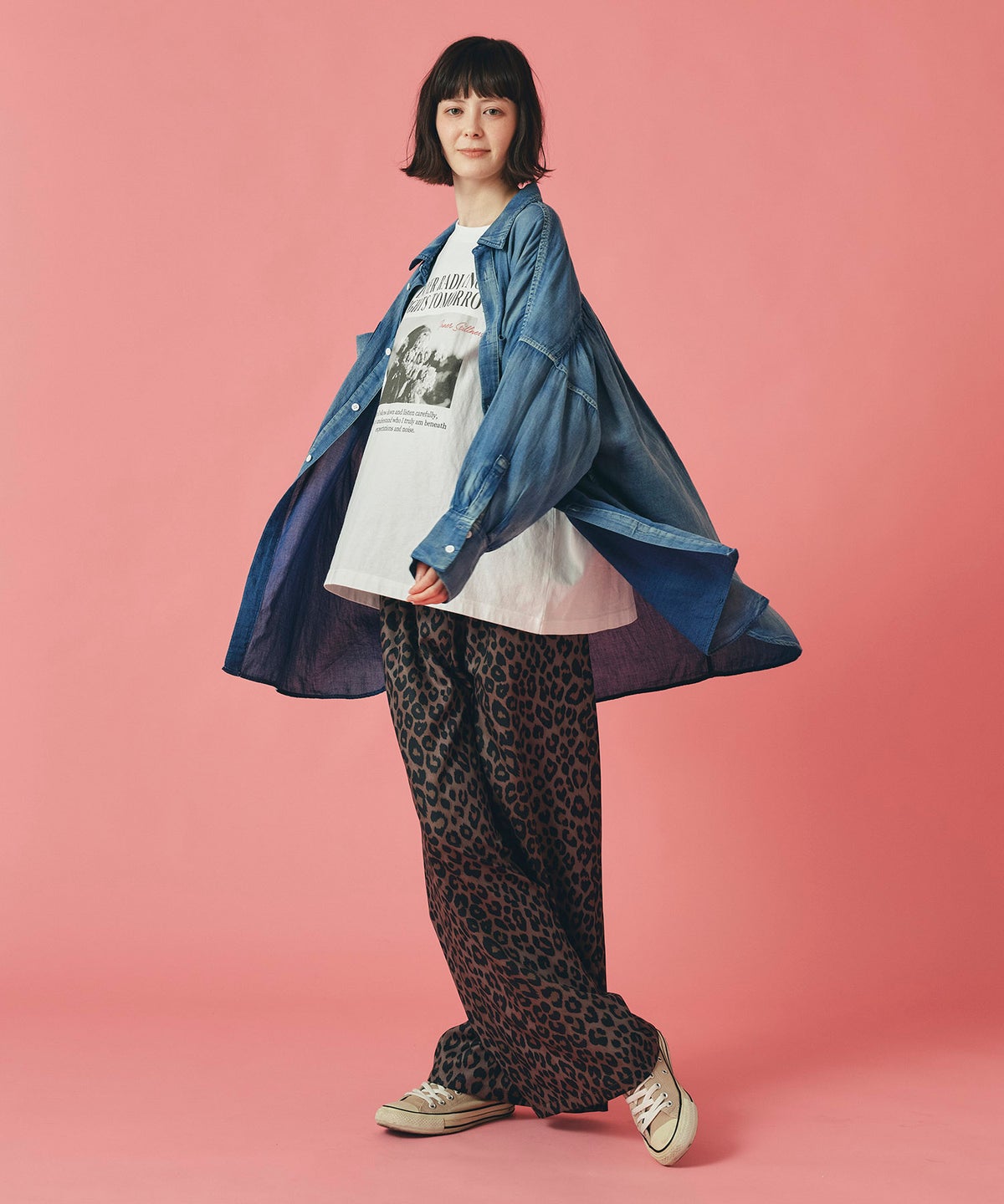 ブルー シアー シャツ 長袖 デニム 大きめ 薄手 フリーサイズ シアーデニムシャツ AT THE TRNK