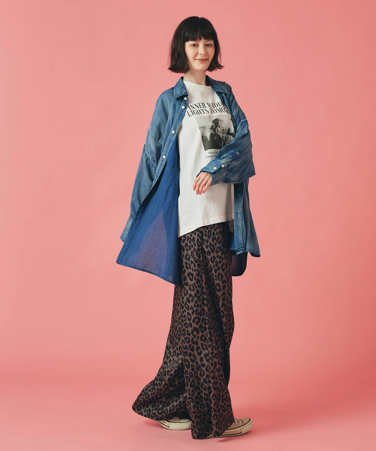 ブルー シアー シャツ 長袖 デニム 大きめ 薄手 フリーサイズ シアーデニムシャツ AT THE TRNK