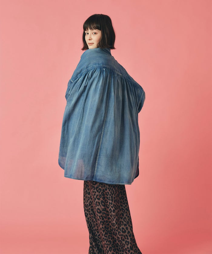ブルー シアー シャツ 長袖 デニム 大きめ 薄手 フリーサイズ シアーデニムシャツ AT THE TRNK