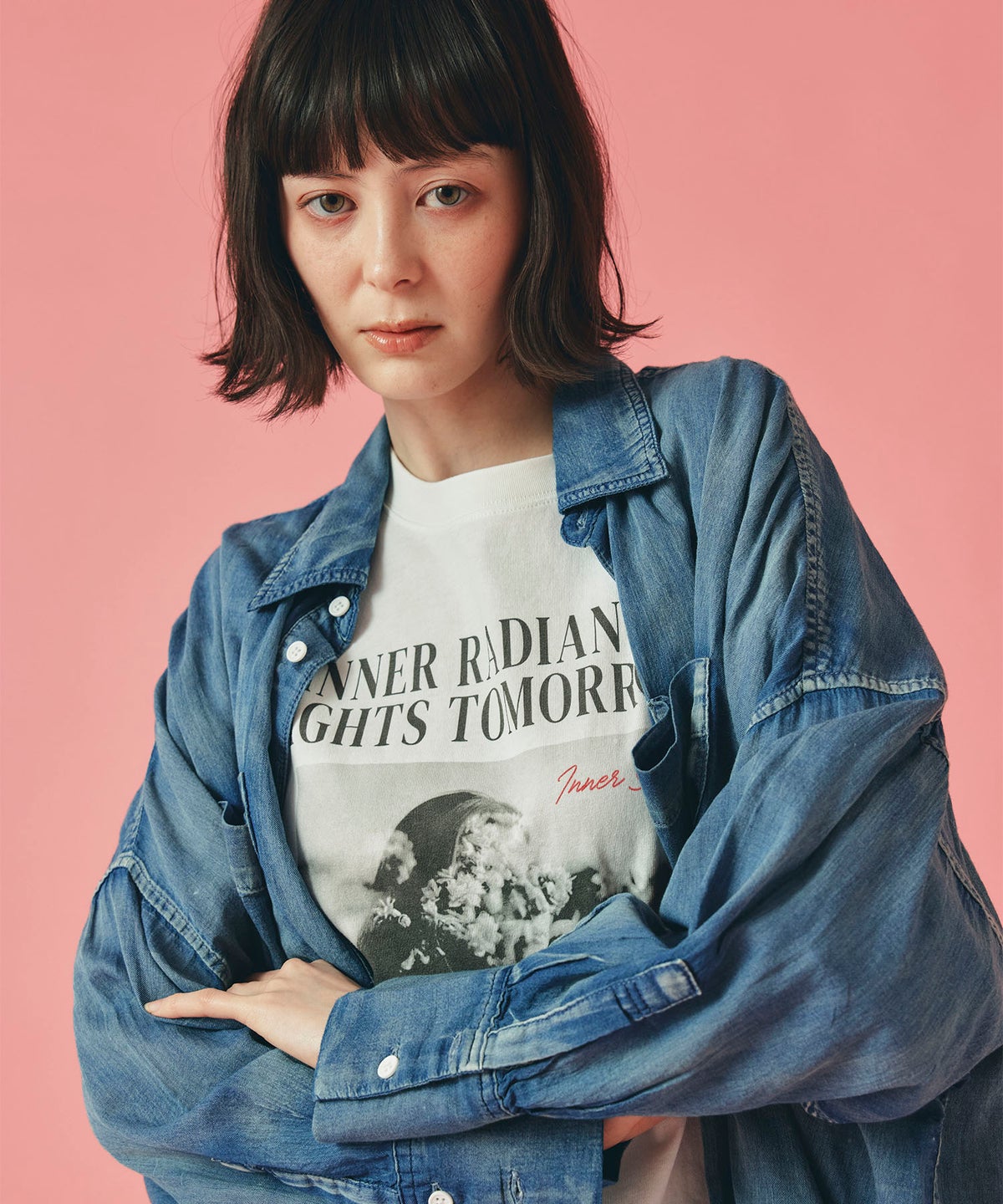 ブルー シアー シャツ 長袖 デニム 大きめ 薄手 フリーサイズ シアーデニムシャツ AT THE TRNK