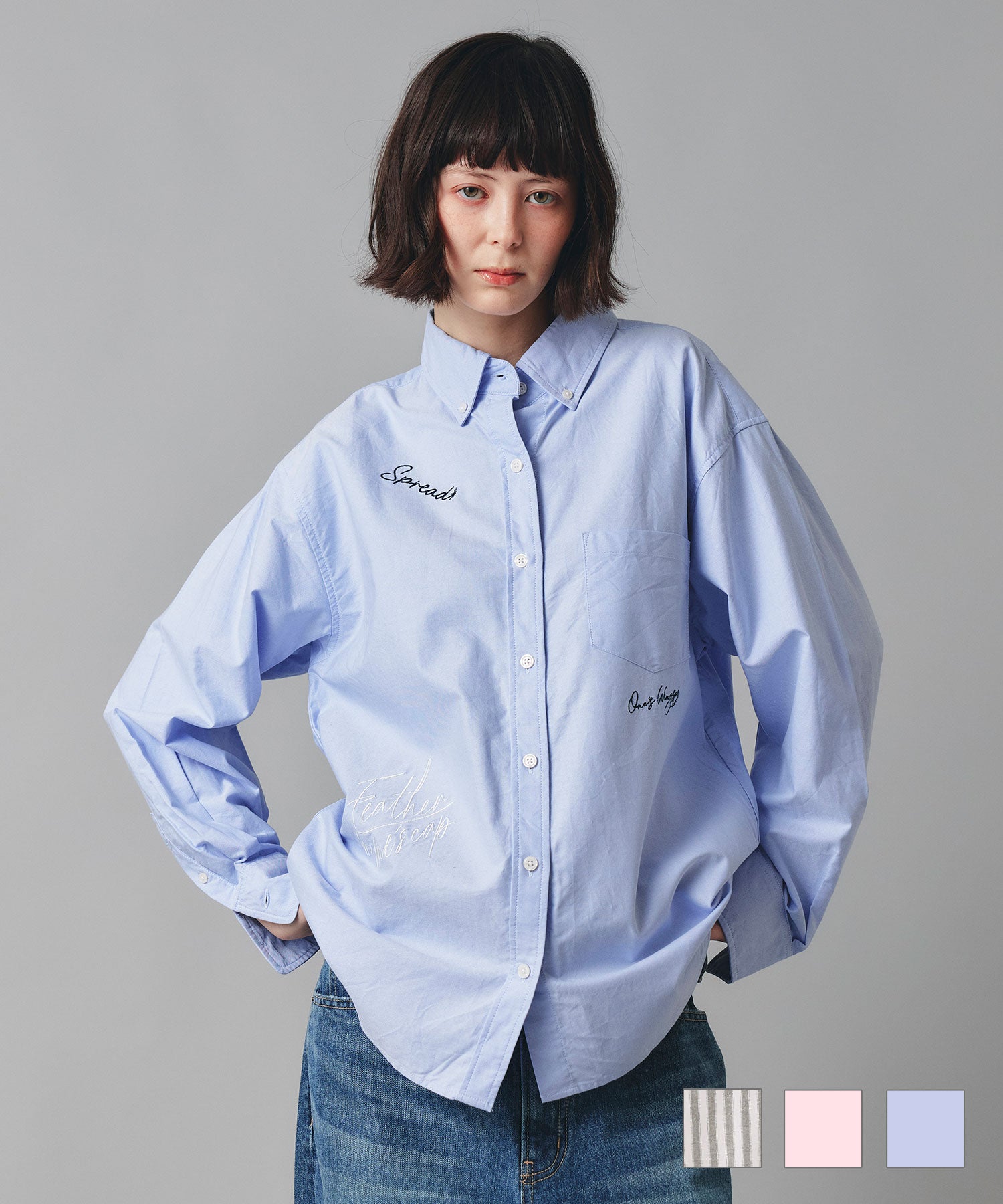 レタリング刺繍 オックス シャツ AT THE TRNK 全3色｜rnk831-0031【1