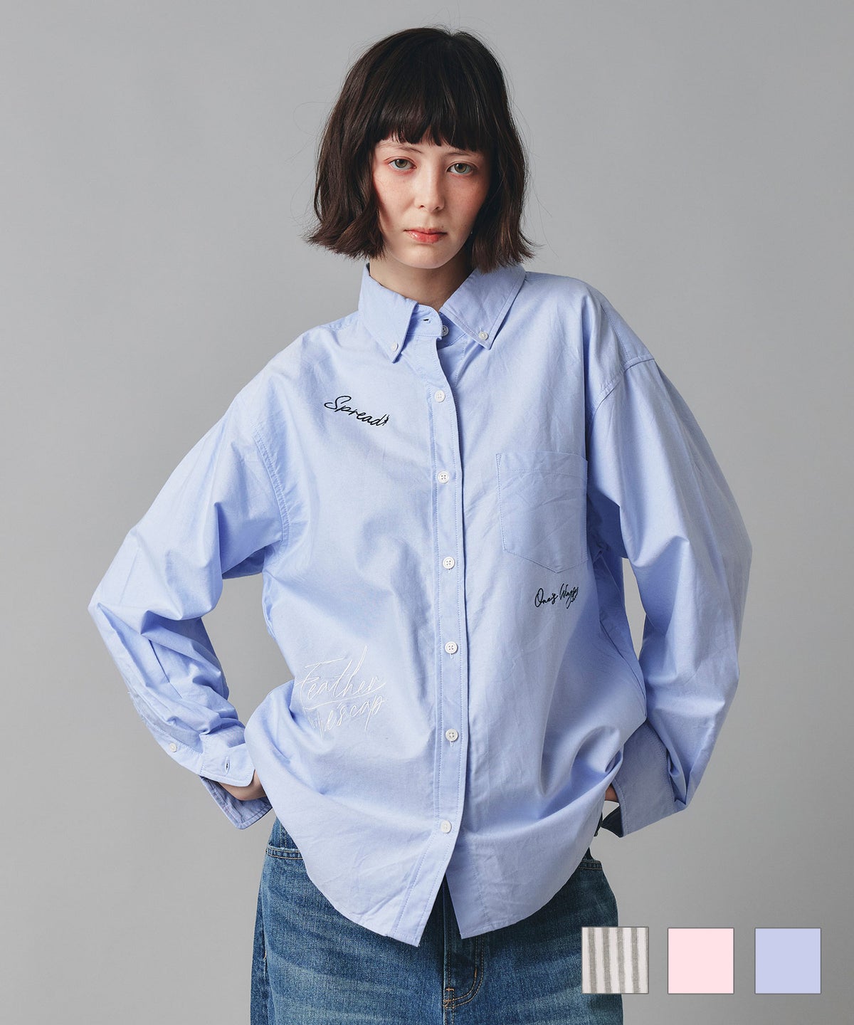 レタリング刺繍 オックス シャツ AT THE TRNK 全3色｜rnk831-0031【1】