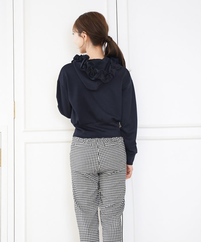 カットソー トップス パーカー フーディ― ショート丈 短丈 カジュアル 長袖 羽織り 春 秋 冬 フリル ショート パーカー le reve vaniller
