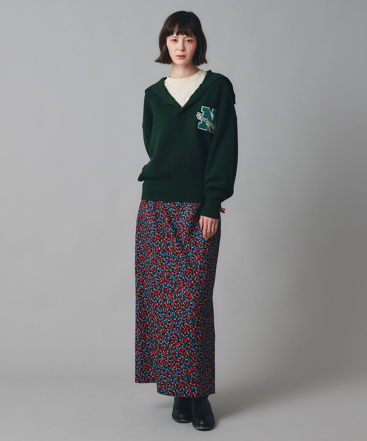 レッド イエロー スカート ロング 花柄 クラシカル S M ヴィンテージ花柄ジョーゼットスカート AT THE TRNK