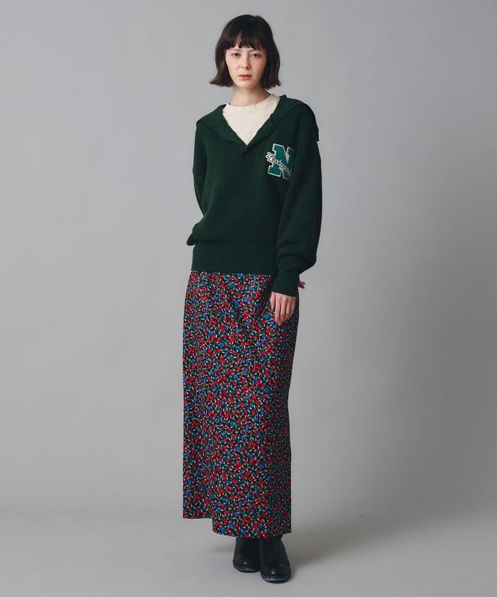 レッド イエロー スカート ロング 花柄 クラシカル S M ヴィンテージ花柄ジョーゼットスカート AT THE TRNK