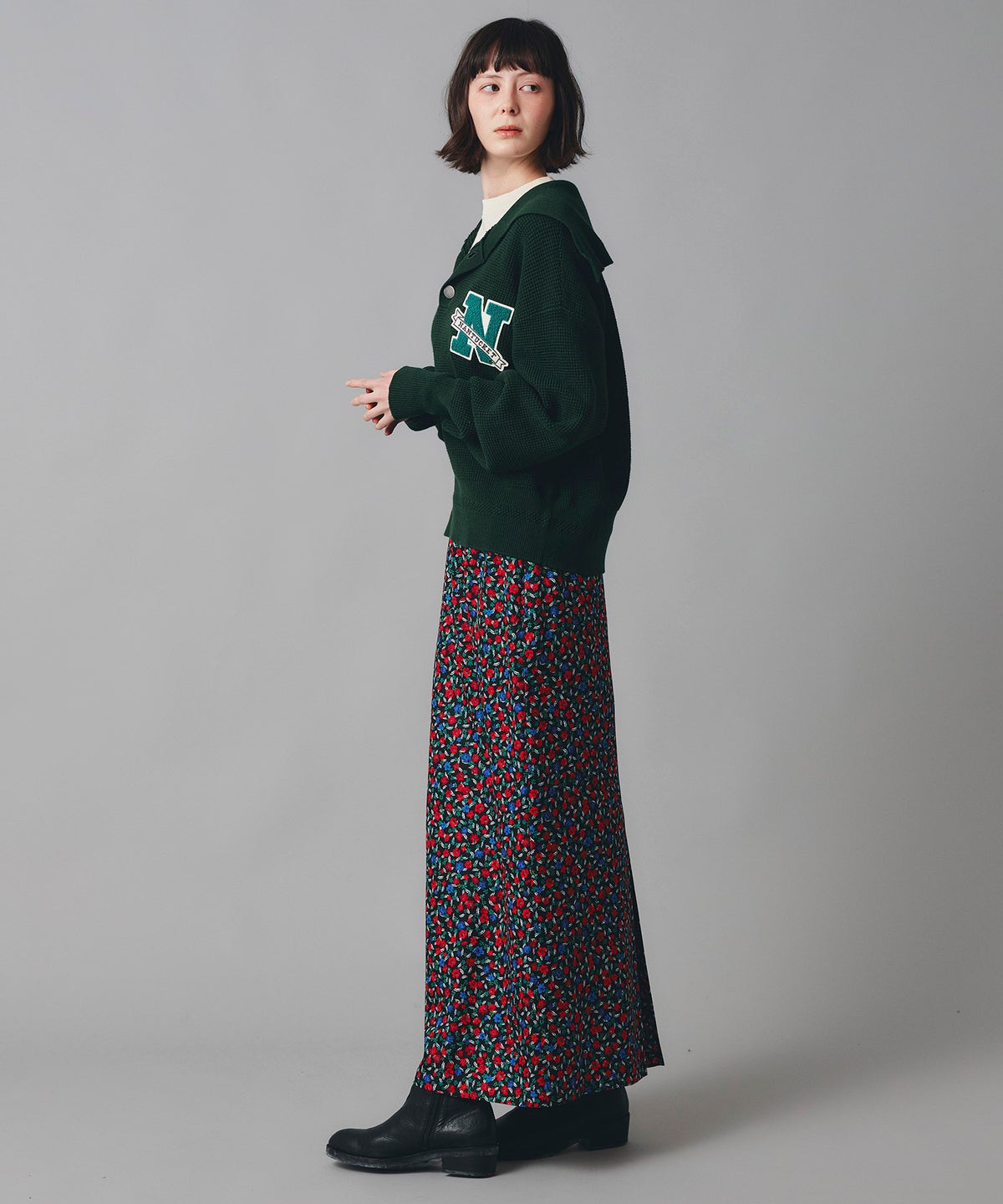 レッド イエロー スカート ロング 花柄 クラシカル S M ヴィンテージ花柄ジョーゼットスカート AT THE TRNK