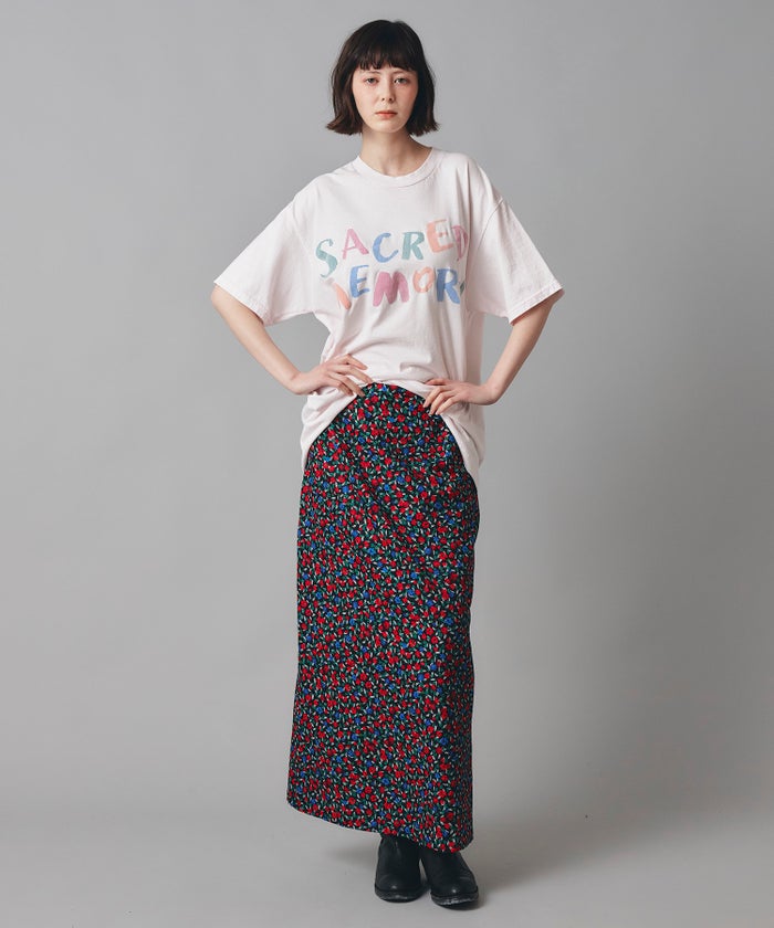レッド イエロー スカート ロング 花柄 クラシカル S M ヴィンテージ花柄ジョーゼットスカート AT THE TRNK