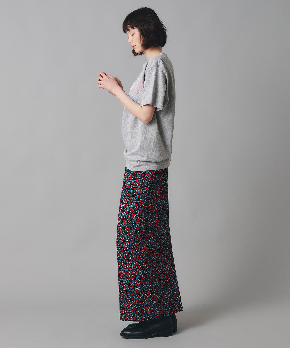 レッド イエロー スカート ロング 花柄 クラシカル S M ヴィンテージ花柄ジョーゼットスカート AT THE TRNK