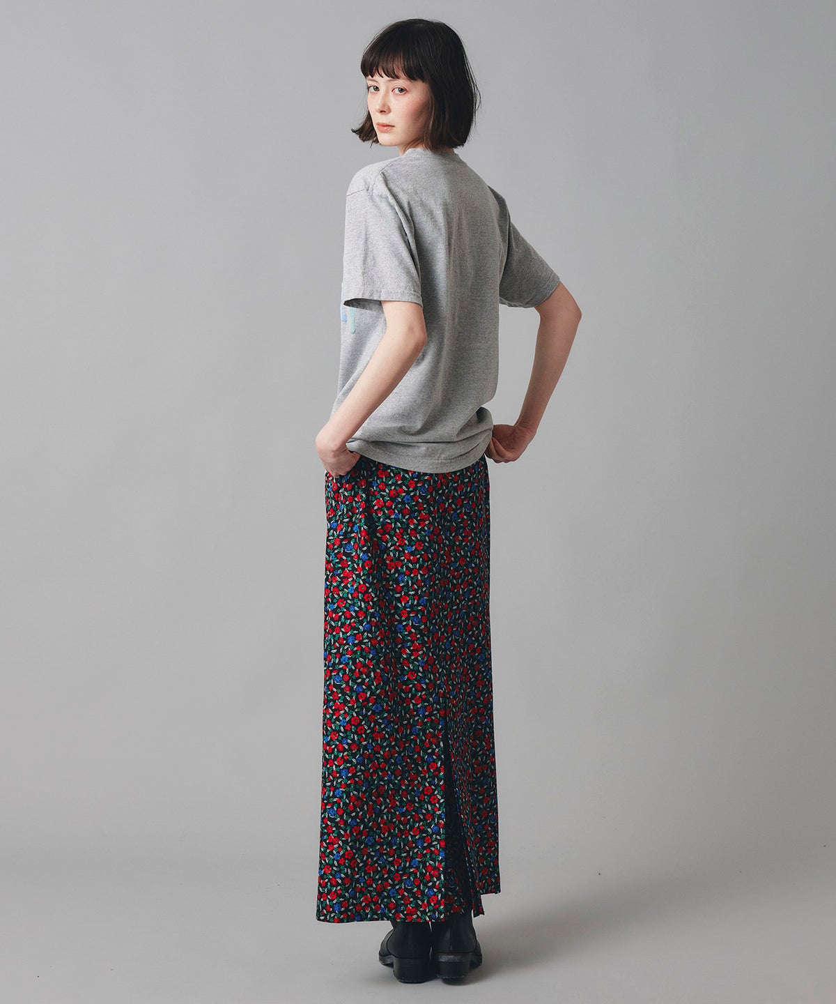 レッド イエロー スカート ロング 花柄 クラシカル S M ヴィンテージ花柄ジョーゼットスカート AT THE TRNK