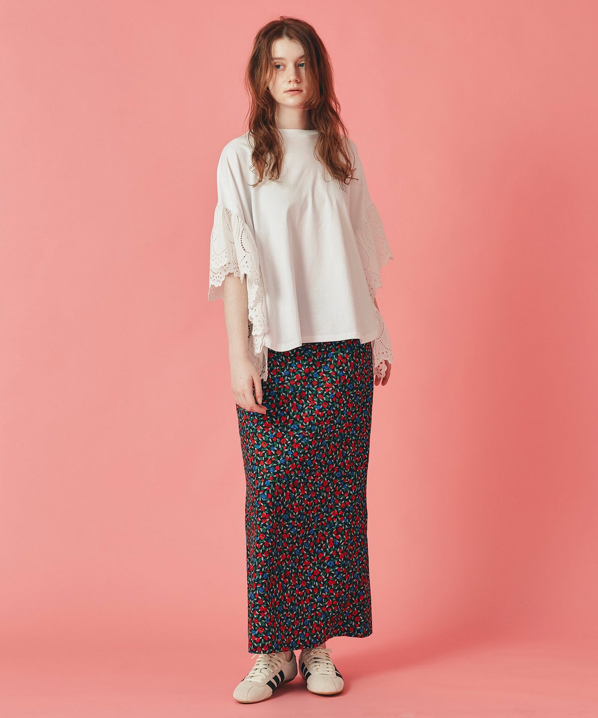 レッド イエロー スカート ロング 花柄 クラシカル S M ヴィンテージ花柄ジョーゼットスカート AT THE TRNK