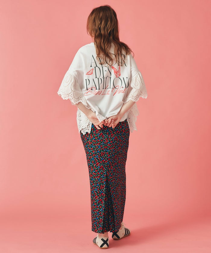 レッド イエロー スカート ロング 花柄 クラシカル S M ヴィンテージ花柄ジョーゼットスカート AT THE TRNK