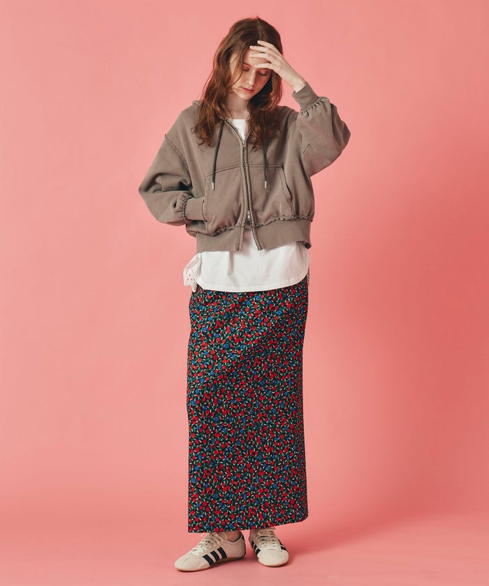 レッド イエロー スカート ロング 花柄 クラシカル S M ヴィンテージ花柄ジョーゼットスカート AT THE TRNK