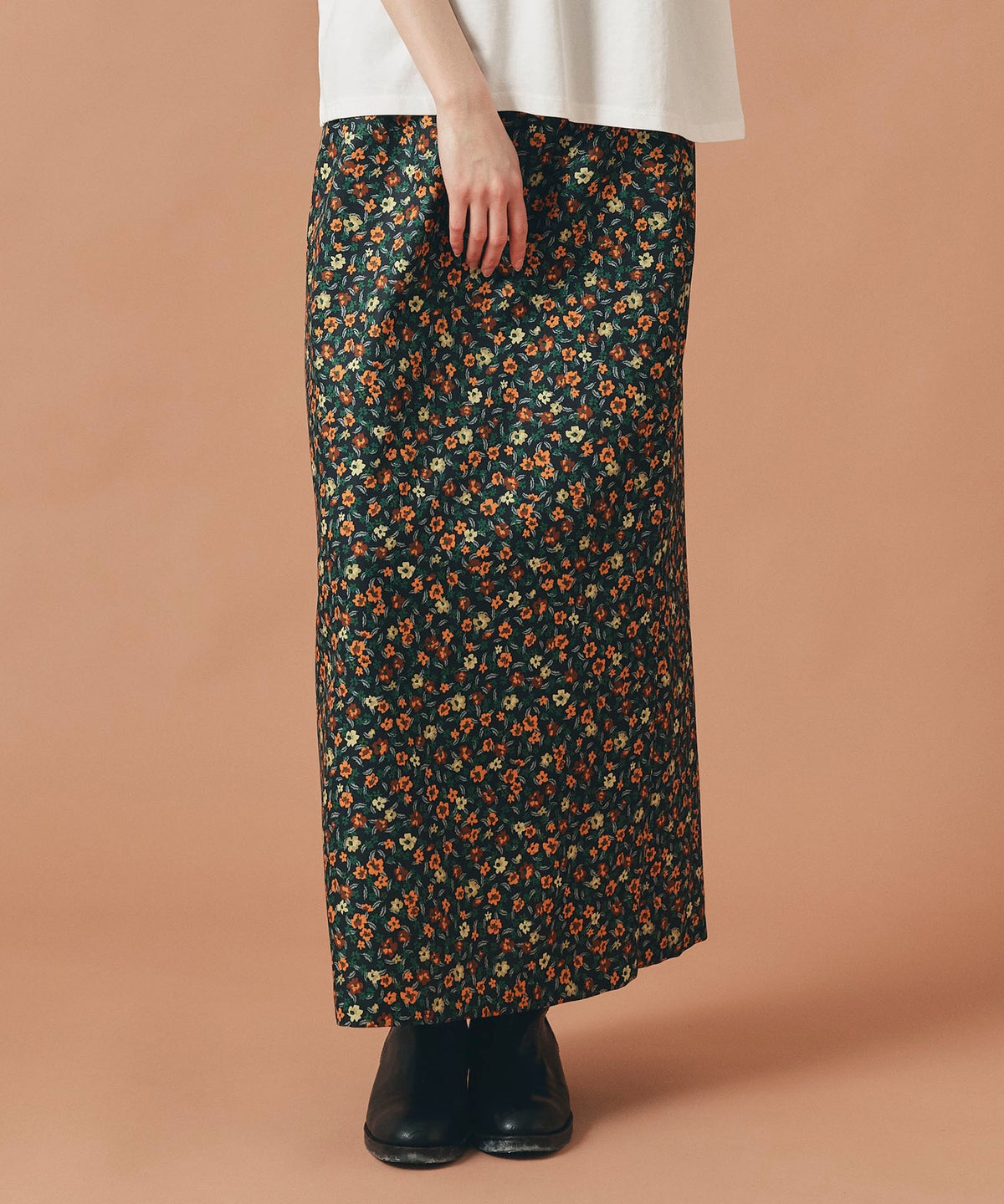 レッド イエロー スカート ロング 花柄 クラシカル S M ヴィンテージ花柄ジョーゼットスカート AT THE TRNK