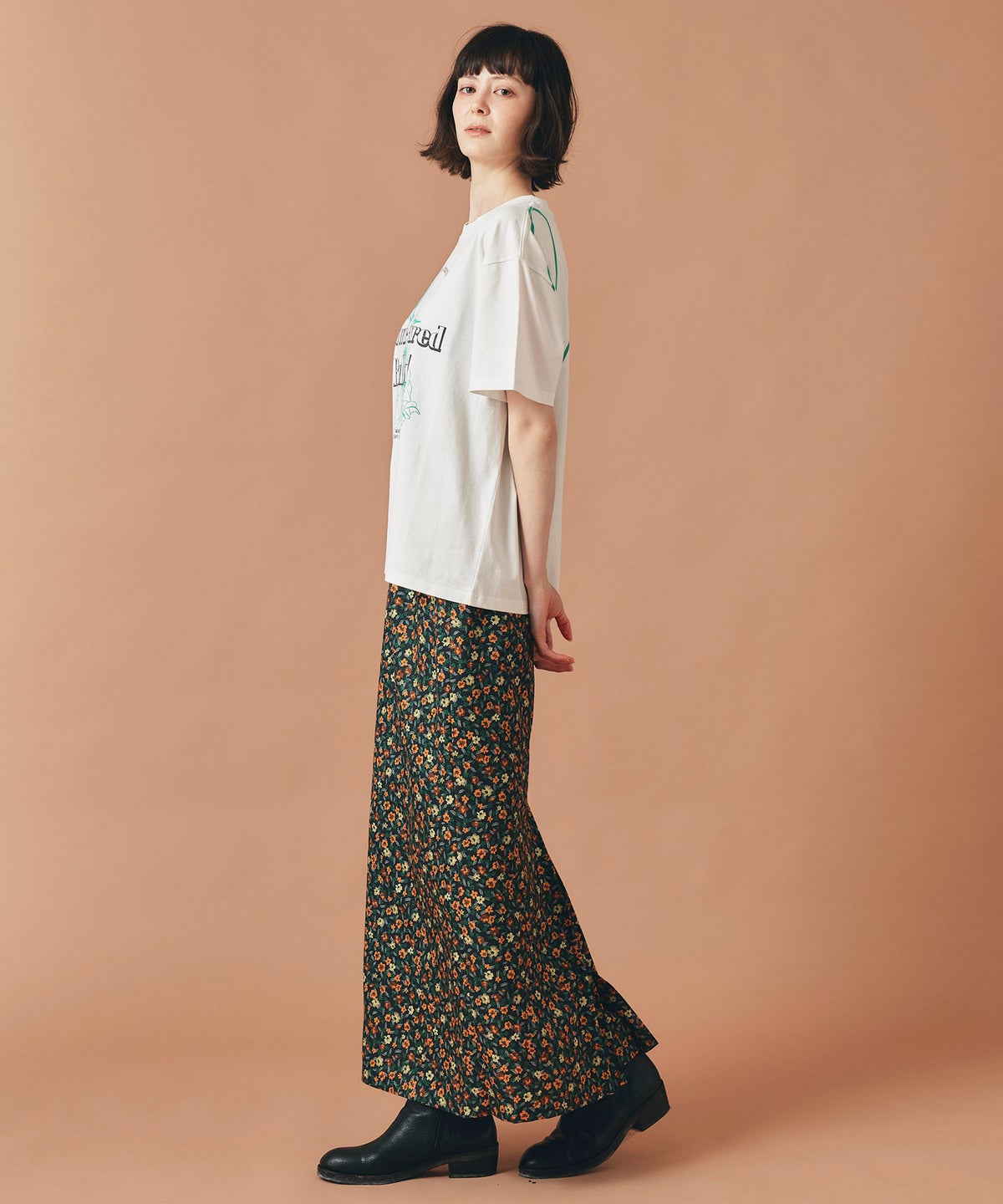 レッド イエロー スカート ロング 花柄 クラシカル S M ヴィンテージ花柄ジョーゼットスカート AT THE TRNK