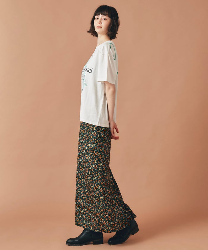 レッド イエロー スカート ロング 花柄 クラシカル S M ヴィンテージ花柄ジョーゼットスカート AT THE TRNK