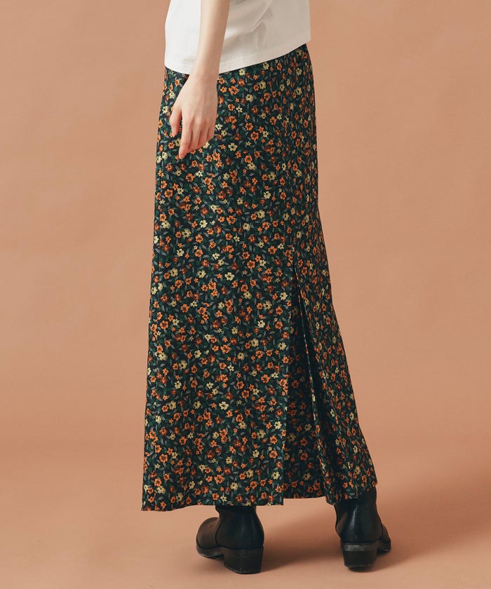 レッド イエロー スカート ロング 花柄 クラシカル S M ヴィンテージ花柄ジョーゼットスカート AT THE TRNK