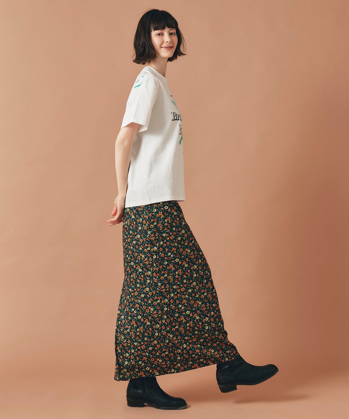 レッド イエロー スカート ロング 花柄 クラシカル S M ヴィンテージ花柄ジョーゼットスカート AT THE TRNK