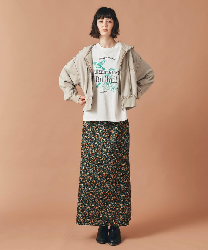 レッド イエロー スカート ロング 花柄 クラシカル S M ヴィンテージ花柄ジョーゼットスカート AT THE TRNK
