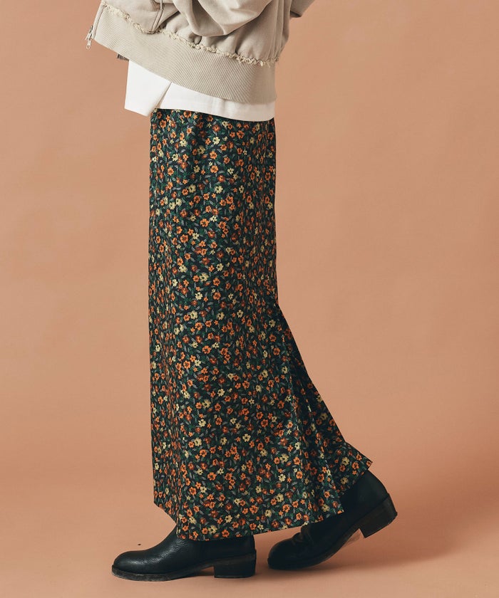 レッド イエロー スカート ロング 花柄 クラシカル S M ヴィンテージ花柄ジョーゼットスカート AT THE TRNK
