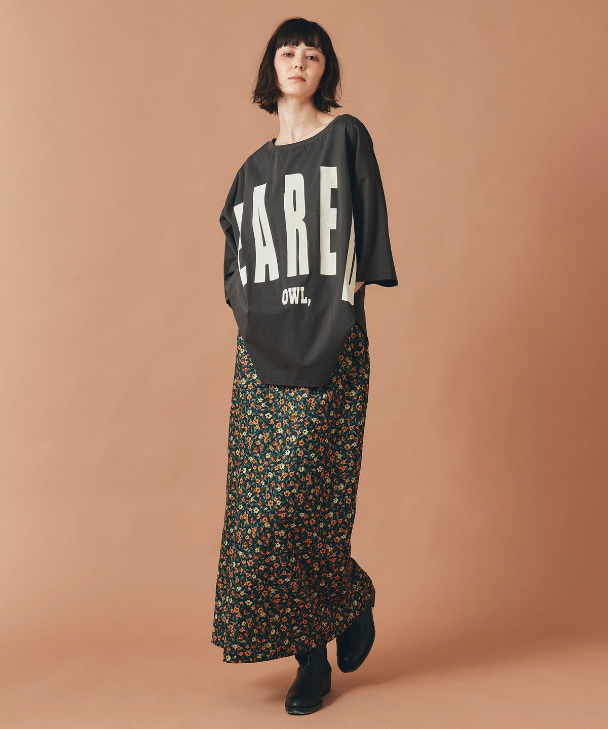 レッド イエロー スカート ロング 花柄 クラシカル S M ヴィンテージ花柄ジョーゼットスカート AT THE TRNK